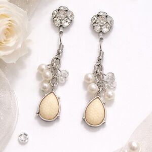 Crystal & Pearl Drop Earrings | Champagne Teardrop | Elegant Statement